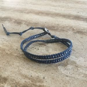 BRAND NEW Chan Luu Adjustable Double Wrap Crystal & Black Leather Bracelet